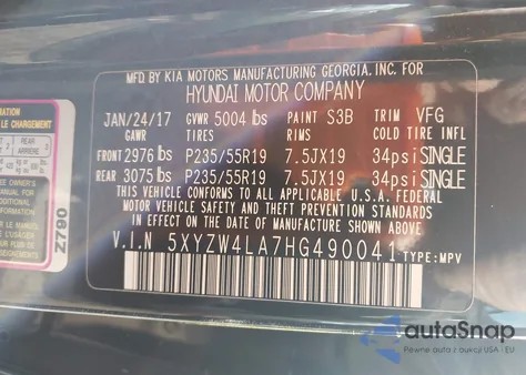 2017 Hyundai Santa Fe Sport 2.0T Ultimate из США, поврежденный, VIN 5XYZW4LA7HG490041